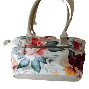 Alfred Dunner Cream FLORAL PRINT in Faux Leather Snake Skin Shoulder Bag